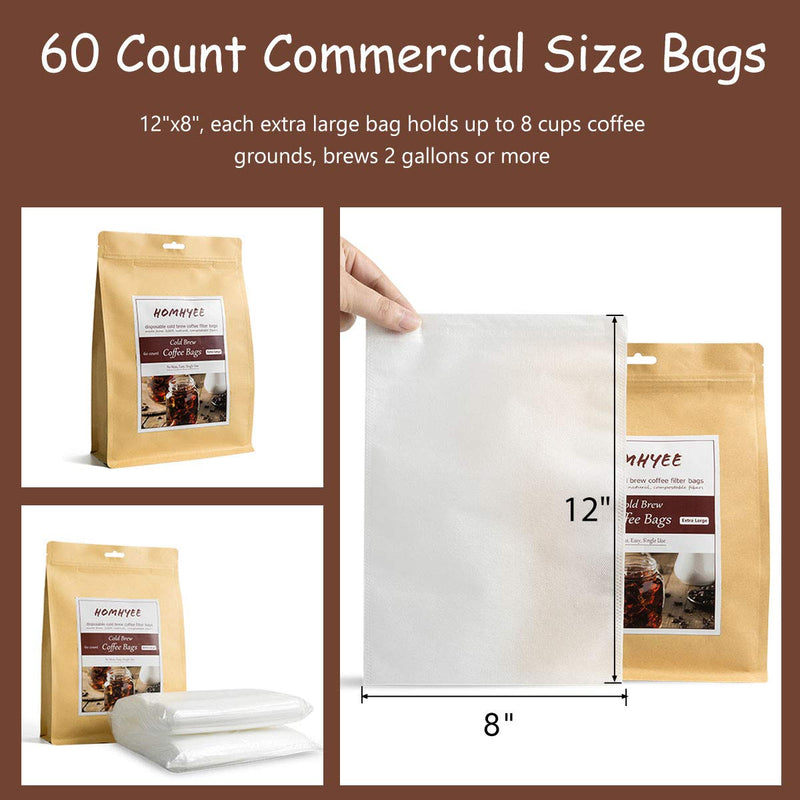 Disposable Cold Brew Coffee Filters - 60 Count Single Use Filter Sock Packs Fine Mesh Brewing Bags for Concentrate, Iced Coffee Maker, French/Cold Press Kit, Tea in Mason Jar, 8 x 12 Inches - NewNest Australia