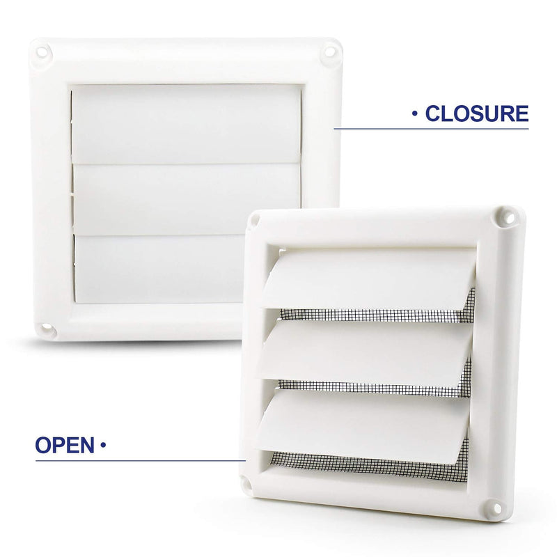 Funmit 4" Louvered Vent Cover for Exterior Wall Vent Hood Outlet Airflow Vent Dryer Air Vent with Screen Includes 4 Screw for Easy Installation (White) 4" Dryer vent cover - NewNest Australia