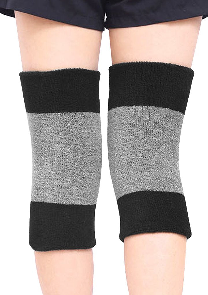 Men Women Thicken Thermal Knee Braces Leg Warmers Winter Breathable Cozy Warm Knee Pads Leg Sleeves Support Protector for Ski Cycling Dance Runing Arthritis Tendonitis, 1 Pair Black&Grey - NewNest Australia