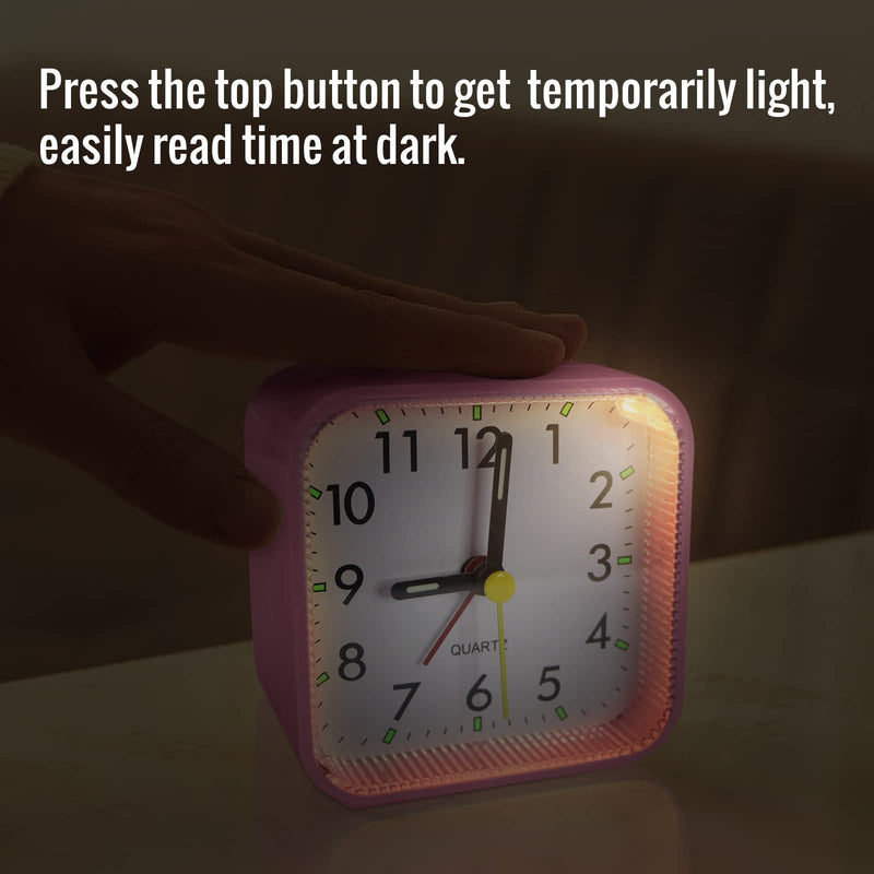 Lamisola Small Battery Operated Analog Alarm Clock, Travel Clock,Slient Bedside Clocks for Bedrooms Bathroom Shelf Desk,Pink Pink - NewNest Australia