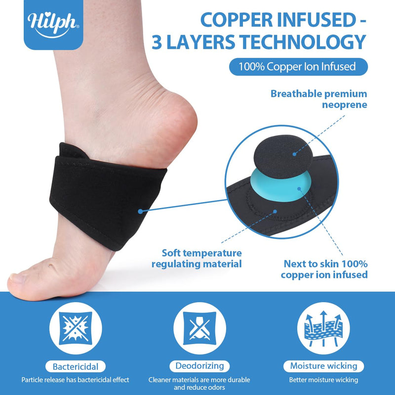 Hilph Copper Arch Bandages Plantar Fasciitis Pain Bandage Foot Brace Metatarsal, Compression Padded Bandages for Pain Relief and Sore Flat Feet, Heel Spurs, High Arch (1 Pair) Gel - NewNest Australia
