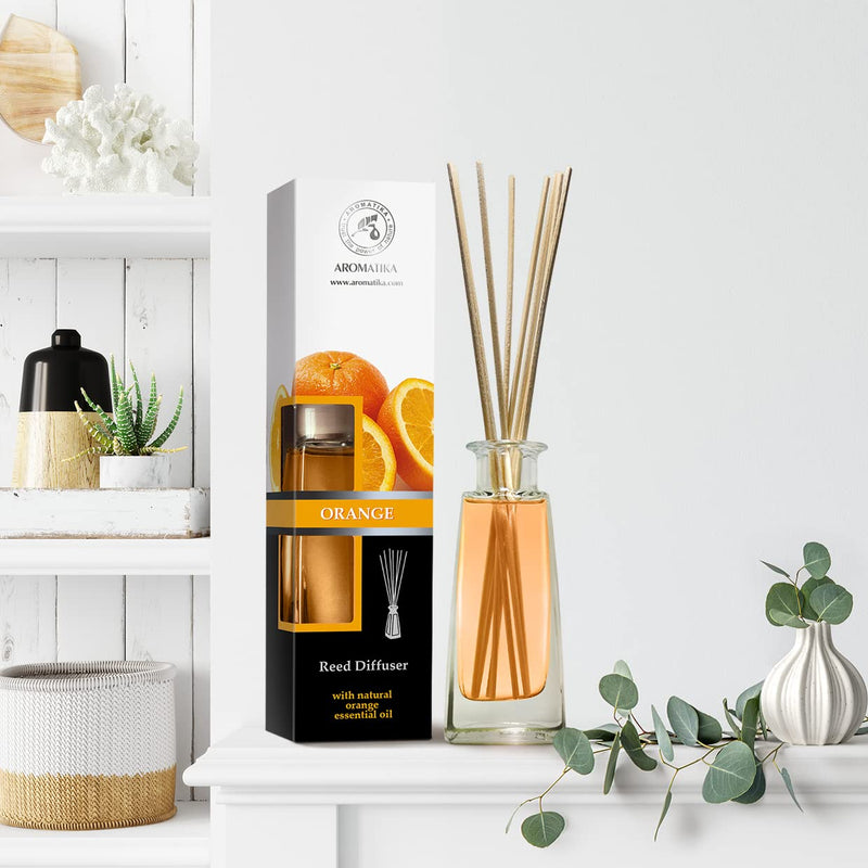 Orange Reed Diffuser w/Natural Essential Orange Oil 100ml - Fresh & Long Lasting Fragrance - 0% Alcohol - Gift Set w/ 8 Bamboo Sticks - Best for Aromatherapy - Spa - Home - Kitchen - Bath - Office - NewNest Australia