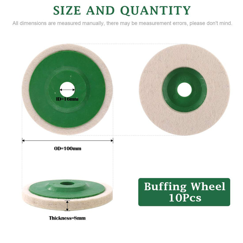 Keadic 10 - Piece 100mm Wool Felt Disc Polishing Buffing Wheel Pad Bore Dia 10Pcs Wool Felt Polishing Wheel Disc Kit - NewNest Australia