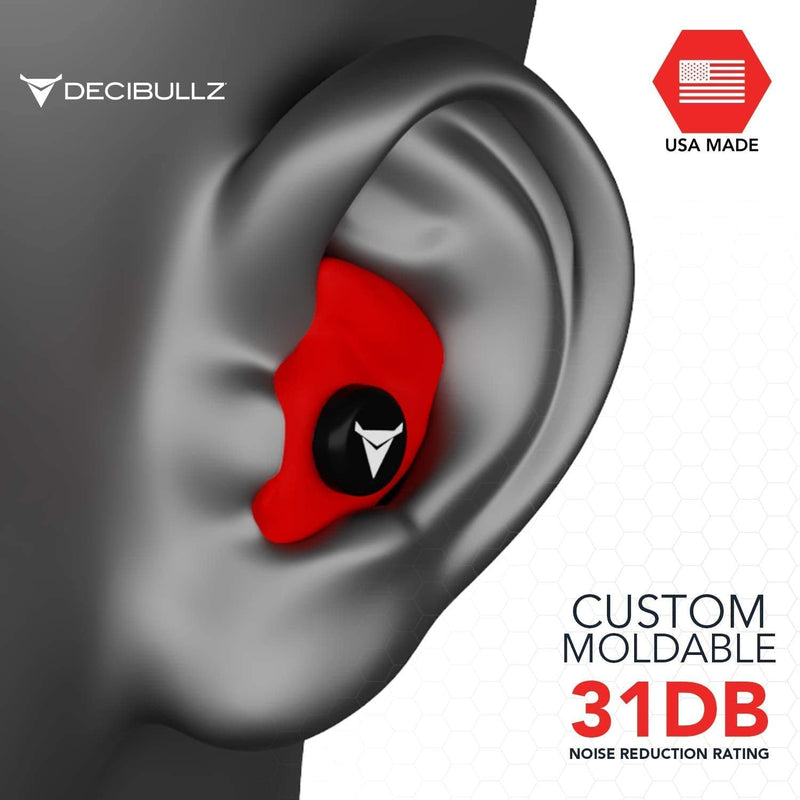 Decibullz - Custom Molded Earplugs, 31dB Highest NRR, Comfortable Hearing Protection for Shooting, Travel, Work and Concerts Red - NewNest Australia
