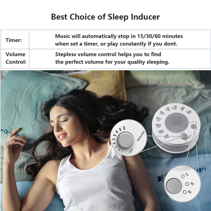 Sleep White Noise Machine, 9 Soothing Natural Sounds Therapy for Insomnia, Sleeping Trouble, Seniors, Office Break etc.Rest Easily with Timer Options, USB or Battery Powered-White - NewNest Australia