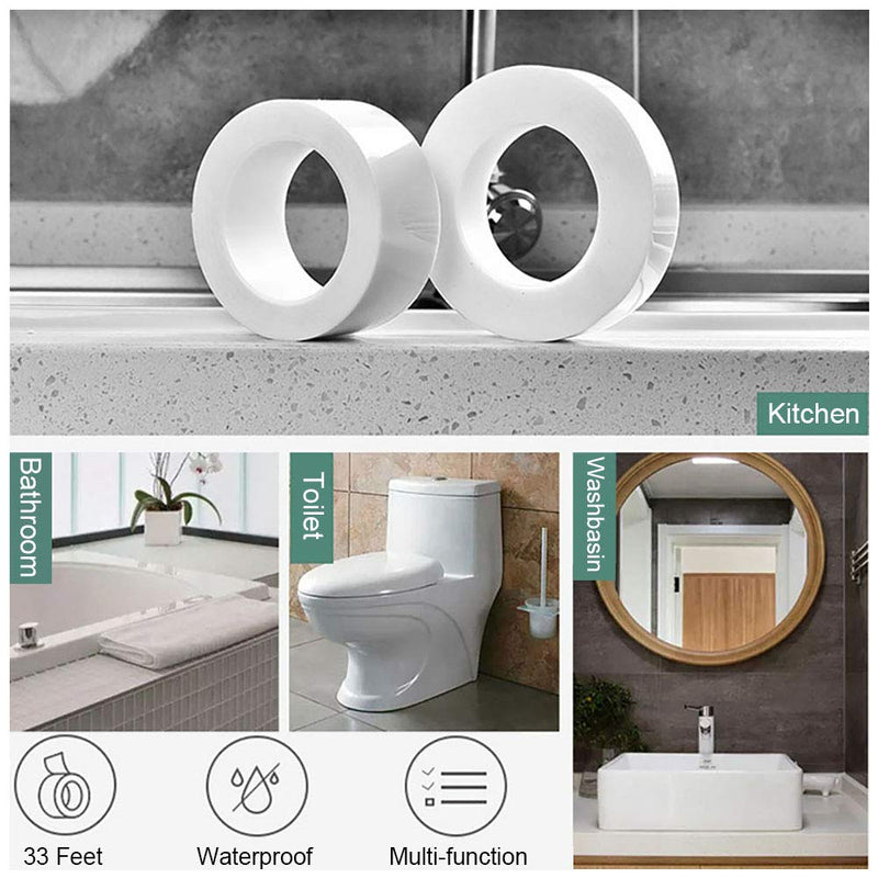 White Caulk Strip, 2 Inch x 33 Feet Self Adhesive Caulk Tape Caulking Sealing Tape for Kitchen Countertop Sink Bathtub Bathroom Shower Toilet and Floor Wall Edge Protector 49/25 Inch Width x 33 Feet Length White - NewNest Australia