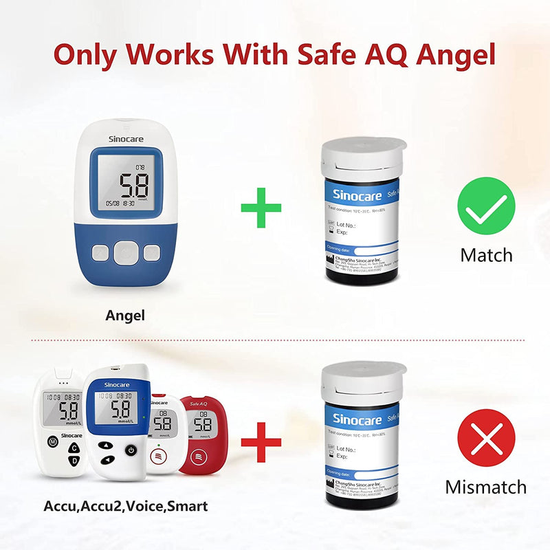 sinocare Diabetes Test Kit, Blood Glucose Monitor w/100 Strips, 5s Test Time Safe AQ Angel Blood Sugar Monitor 200 Memory Capacity, Painless Lancing Glucose Meter - mmol/L - NewNest Australia