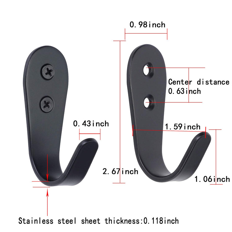 NewNest Australia - Stainless Steel Super Heavy Duty Hook 8 Packs Extra Thick, Indoor Wardrobe, Towel, Coat, Door Hook, Outdoor Garage Hook, Bathroom Hook, Screw Accessories (Black Big Bend 8) 