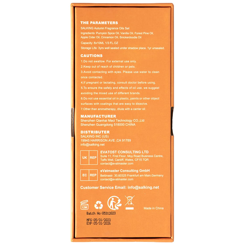 Salking Autumn Essential Oils Set, 6 X 10 Ml 100% Organic Aromatherapy Fragrance Oil Gift Set For Diffuser, Humidifier, Massage, Pumpkin Spice, Vanilla, Wild Pine, Cider, Cinnamon, Cinnamon Biscuits - NewNest Australia