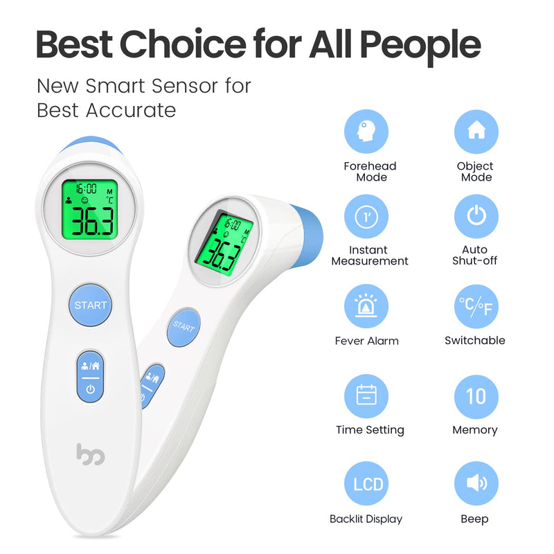 Fever thermometer for babies, children and adults, contactless forehead thermometer, infrared digital thermometer with immediate accurate reading, fever alarm, white - NewNest Australia