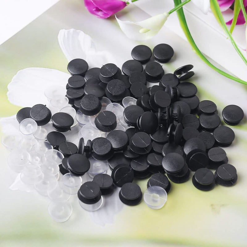 200 PCS Buckle Plastic Button, 2 Colors Shoe Charm Buttons Round Buttons DIY Shoes Charm Accessories for Kids, Wristband Charm Backs(Black, Transparent) - NewNest Australia