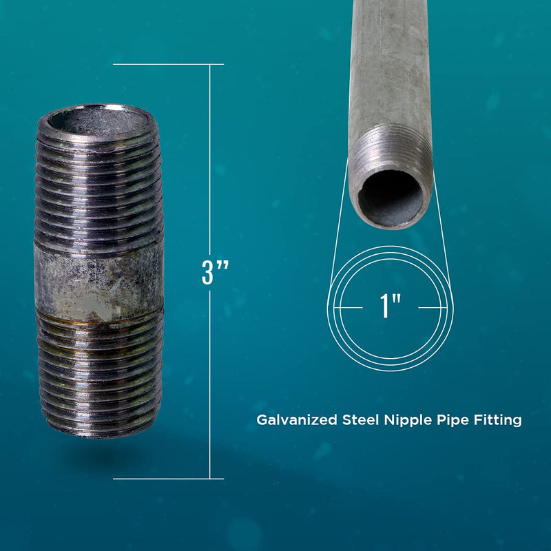 SUPPLY GIANT OQHM1030 3" Long Galvanized Steel Nipple Pipe Fitting with 1" Nominal Size Diameter, 1" x 3" - NewNest Australia