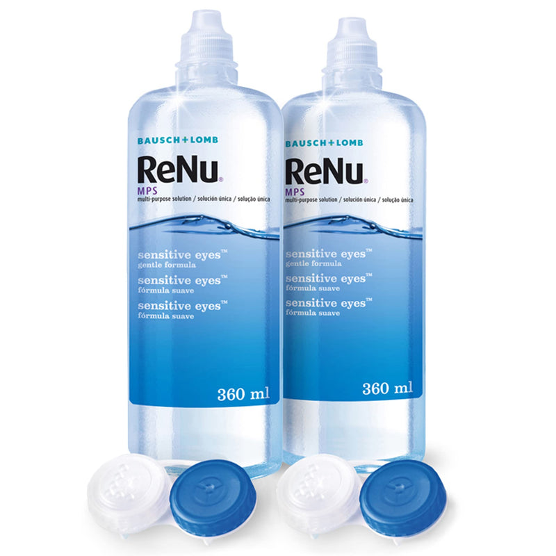 Bausch + Lomb ReNu MPS Sensitive Eyes Combination Solution - Contact Lens Cleaner and Storage Solution, Soft Contact Lenses, 2 x 360 ml, Transparent 360 ml (Pack of 2) - NewNest Australia
