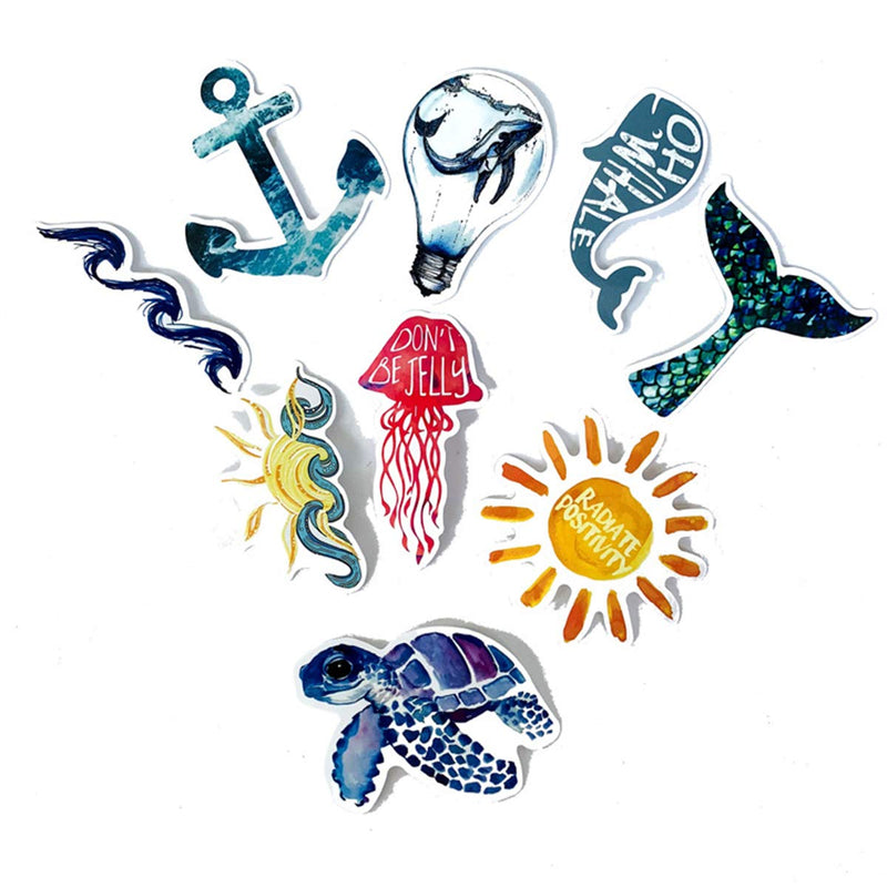 Beach Stickers 50pcs, Blue Surfing Waves Fresh Lively Turtle Laptop Water Bottle Decals Cartoon Vitality Aesthetic Sticker Pack for Teen Girl (Beach Surfing) - NewNest Australia