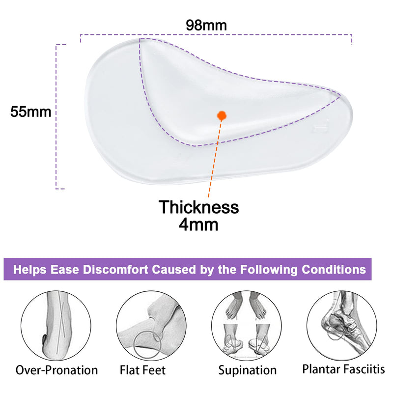 Gel Arch Support Pads Plantar Fasciitis Shoe Inserts Insole, 6 Pairs Adhesive High Arch Pad Flat Feet Shoe Inserts Arch Cushions for Relieve Pressure and Foot Pain, One Size, Unisex (Clear) 6 Clear - NewNest Australia
