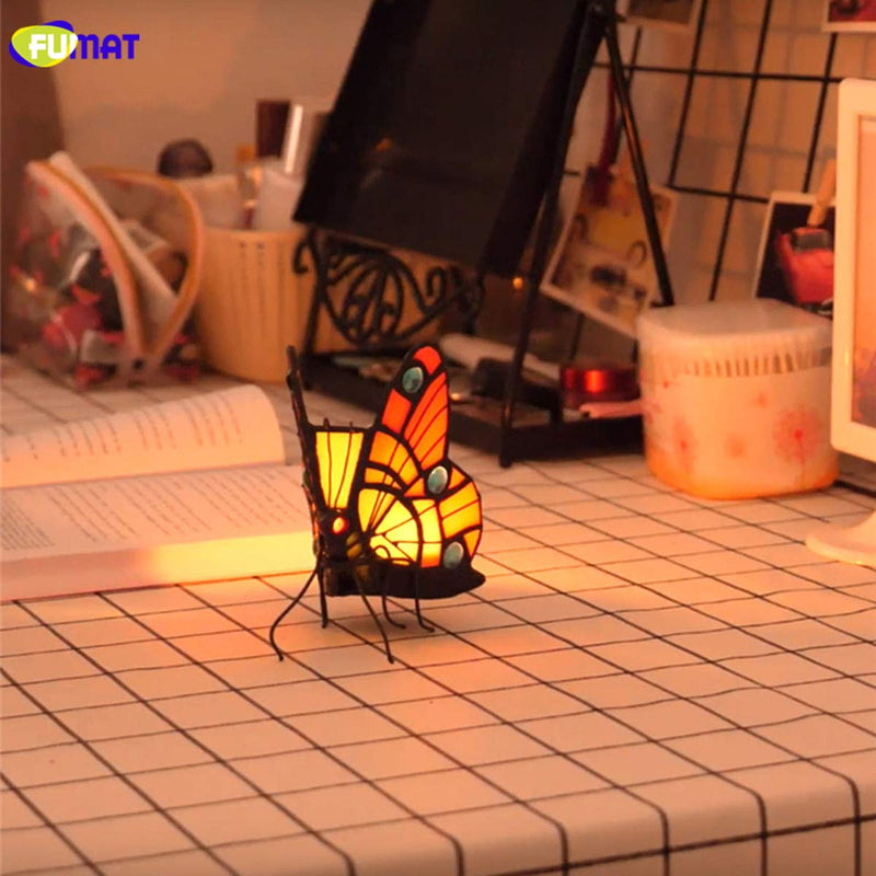 NewNest Australia - FUMAT Tiffany Candle Holders Stained Glass Butterfly Tealight Holder Wedding Gifts Home Decor Decorative W4 XL4 Night Light Holder Bronze 