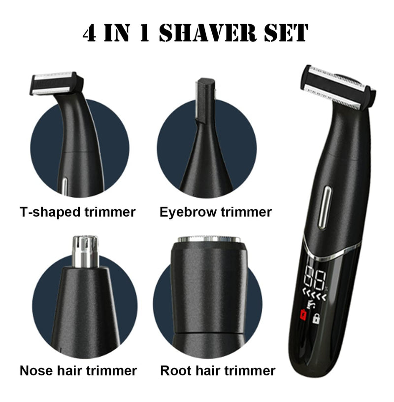 Electric Shaver for Women, 4 in 1 Lady Shaver Bikini Trimmer Rechargeable Electric Razor Wet and Dry Hair Removal for Face Eyebrow Nose Fingers Arms Legs Underarms (Black) Black - NewNest Australia