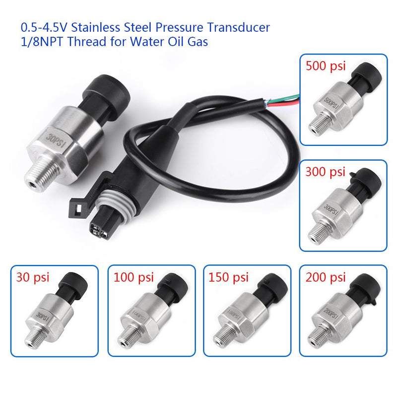Pressure Transducer Sender Sensor for Oil Fuel Air Water, 1/8"NPT Thread Stainless Steel (100PSI) - NewNest Australia