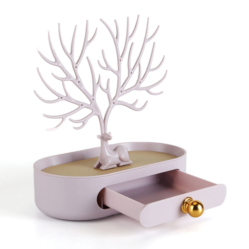 Jewelry Display Stand with Aluminium alloy handle, Tree Tower Rack Hanging Organizer for Ring Earrings Necklace Bracelet, Deer Horn Tree Stand with Storage Drawer and Tray LIGNT PINK - NewNest Australia