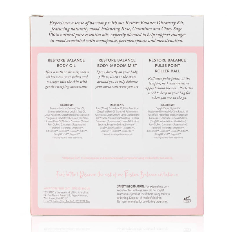 Tisserand Aromatherapy | Restore Balance Discovery Kit | Rollerball, Body Oil & Mist | Perimenopause, Menopause & Menstruation Support for Women | Rose, Clary Sage & Geranium | Natural Essential Oils - NewNest Australia