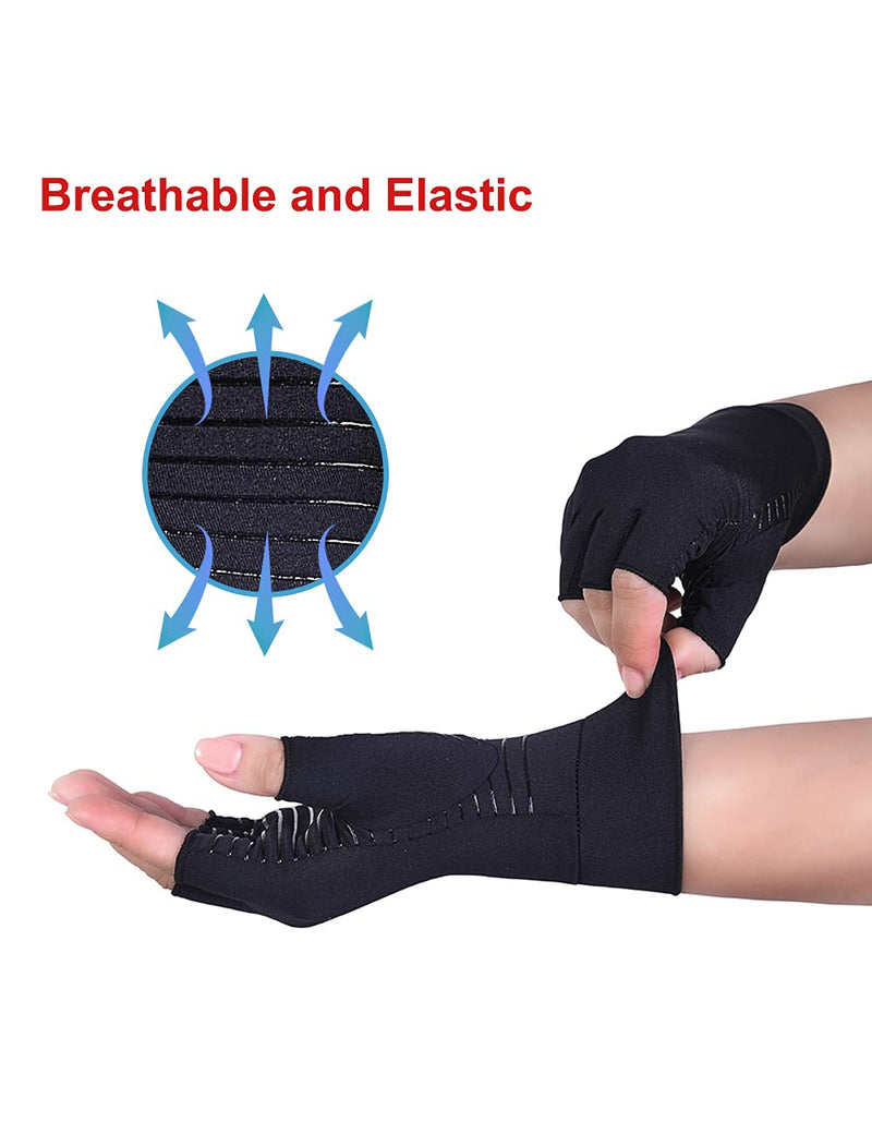 2 Pairs Copper Arthritis Compression Gloves Highest-Copper Content Infused Fit Non-slip Fingerless Glove Women Men Relieve Hand Pain Swelling,Carpal Tunnel,Typing,Support for Arthritic Joints (S) Small - NewNest Australia