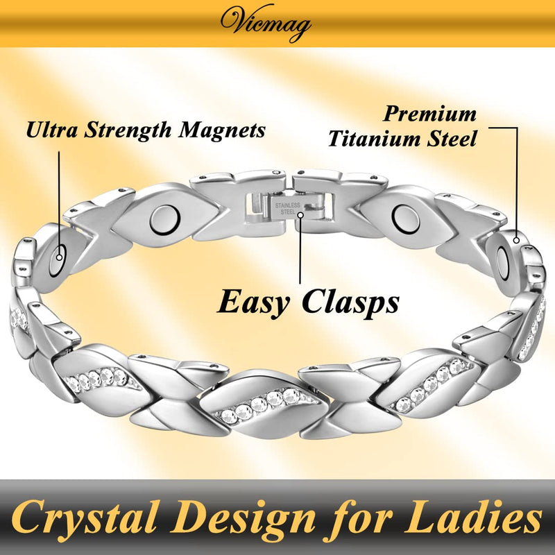 Vicmag Magnetic Bracelets for Women, Titanium Steel Brazaletes Ultra Strength Magnetic Gift Box with Removal Tool (Crystal Design for Ladies) (Platinum) Platinum - NewNest Australia