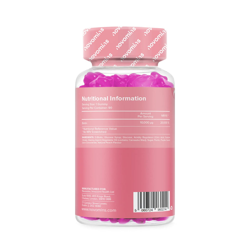 Biotin Gummies - 10,000 mcg -2 Month Supply - Hair Vitamins –- Vegan - Chewable Hair Vitamins – Anti Hair Loss and Thinning Supplement – Hair Gummies for Hair Growth - Made by Novomins - NewNest Australia