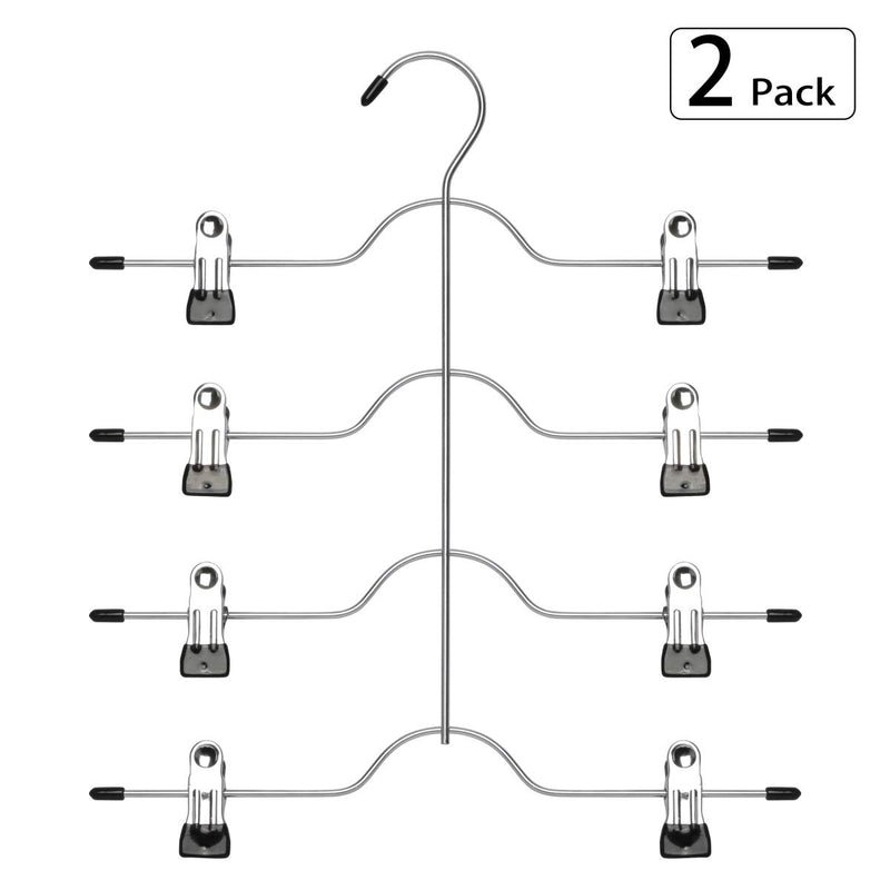 NewNest Australia - Szxc 4 Tier Skirt Pants Hangers with Adjustable Clips - 2 Pack - Chrome with Black Vinyl - Non-Slip Durable - Closet Organizer Space Saving 