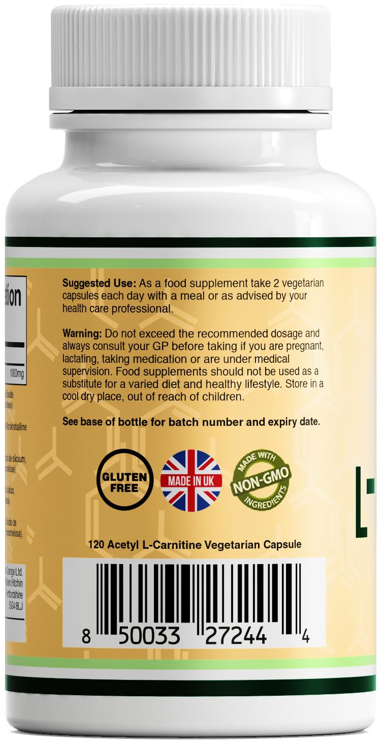 DW L Carnitine Capsules | 120 high-dose acetyl L carnitine – 1000mg L-carnitine per serving | GMO and gluten free L-Carnitine | Made in Britain - NewNest Australia