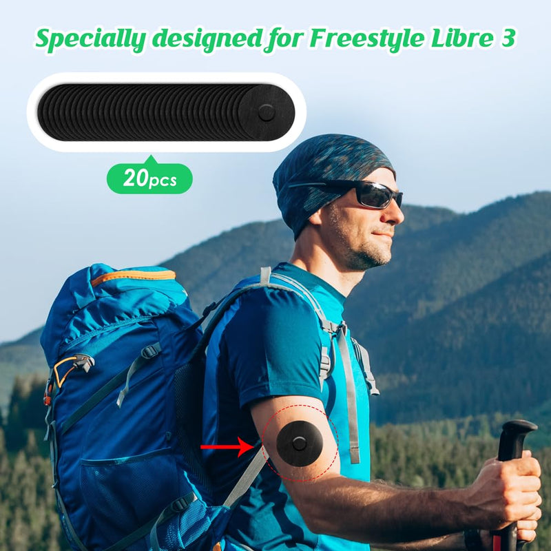 Freestyle Libre3 Plasters Waterproof, Pack Of 20 Libre 3 Sensor Stickers, Waterproof And Durable Plasters For Freestyle Libre 3, Thin Film Patch, Easy To Use By Youshares (Pack Of 20, Black) - NewNest Australia