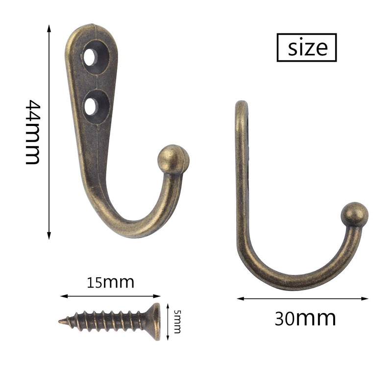 NewNest Australia - Hendevl 20 Pieces Wall Mounted Hook Robe Hooks Single Coat Hanger and 40 Pieces Screws, Bronze Color 