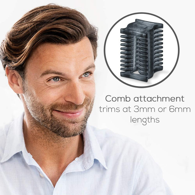 Beurer HR2000 Barbers Corner Precision Trimmer | Shape and trim your eyebrows, nose and ear hair | Perfectly angled design | Includes comb attachment with 2 trim lengths (3mm and 6mm), 58000 - NewNest Australia