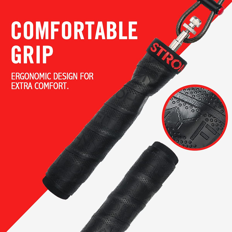 OHMY FIT STRONG Adjustable Speed and Weight Jump Rope, Carbon Steel Fast Speed Clip, Steel Cable, Training Grip Handle with Metal Removable Weights. Fitness Exercise Boxing Skipping Lean Workout Rope Only Black without weights - NewNest Australia