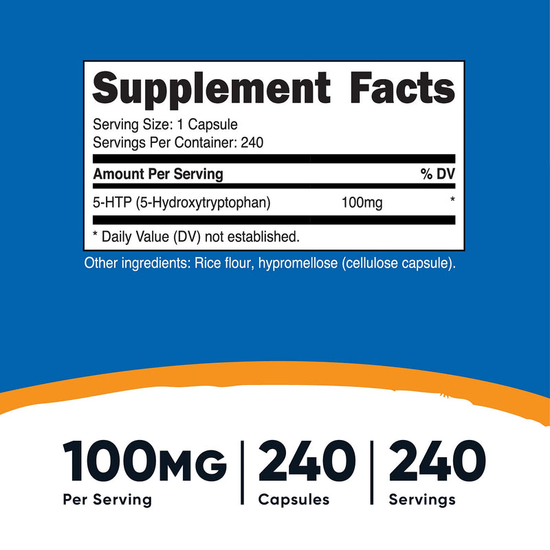Nutricost 5-HTP 100mg, 240 Capsules (5-Hydroxytryptophan) - Vegetarian Capsules, Gluten Free, Non-GMO - NewNest Australia