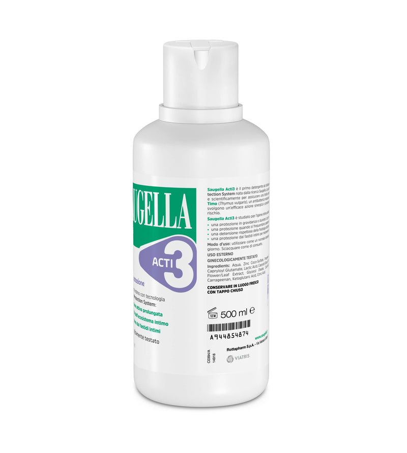 Saugella Acti3 intimate cleaner triple protection with thyme and zinc extract with protective effect against intimacy complaints - 500 ml 500.00 ml (pack of 1) - NewNest Australia