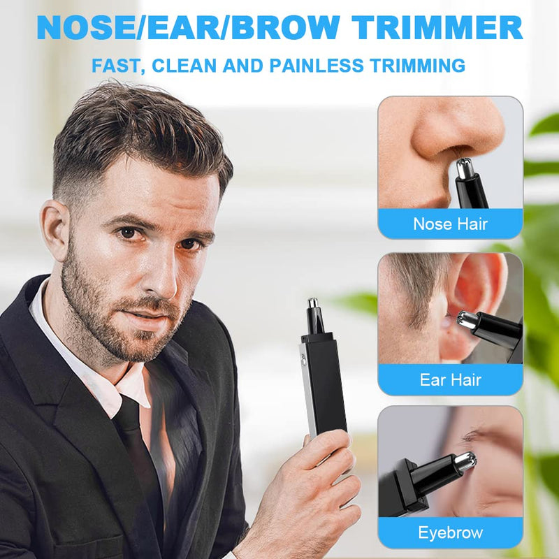 ACWOO Nose Hair Trimmer, Men's Nose/Ear Hair Trimmer, Professional Nose Hair Remover, Ear Hair Trimmer, Pain-Free, Built-in LED Light, Battery Operated (Black) Black - NewNest Australia