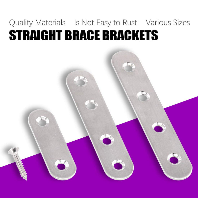 115Pcs 3 Sizes Stainless Steel Flat Straight Brace Brackets Metal Shelf Support Brackets Joining Plate with Screws Perfect for Mending Repair Plates Fixing Bracket Connector - 50mm/ 80mm/ 100mm - NewNest Australia
