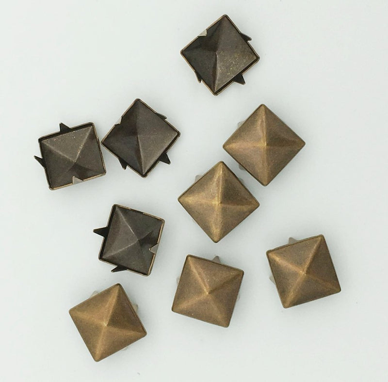 100pcs 10mm Square DIY Leathercraft Metal Punk Spikes Spots Pyramid Studs Nailheads (Bronze) Bronze - NewNest Australia