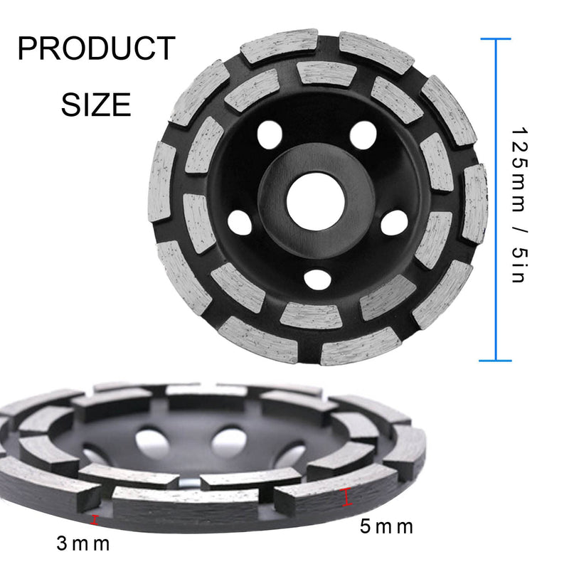 Double Row Diamond Cup - Surface Grinding Wheel, 5 Inch Heavy Duty Turbo Row Segment Grinder Disc Tool for Angle Grinder Polishing Concrete Masonry Granite Cleaning (125MM) 125MM - NewNest Australia