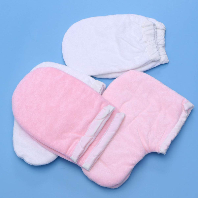 Lurrose Paraffin Wax Gloves and Booties Set 4 Pairs Terry Cloth Mitts Booties Moisturizing Spa Accessories for Hand Foot Care (Pink and White) - NewNest Australia