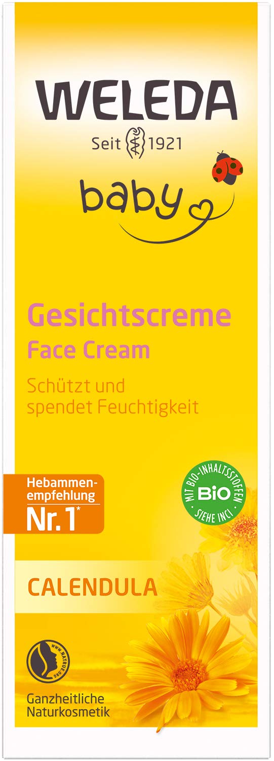WELEDA Organic Baby Calendula Face Cream - natural cosmetics moisturizer with almond oil & beeswax to care for dry skin. Natural facial care cream for babies & children (1x 50ml) - NewNest Australia