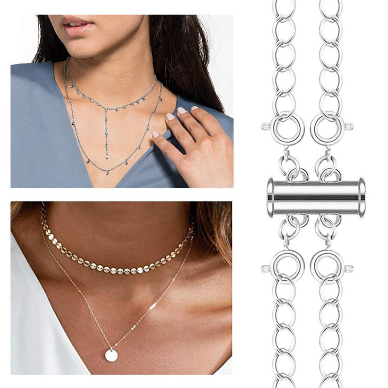 Layered Necklace Spacer Clasp, 2 Strands Necklaces Slide Magnetic Tube Lock with Lobster Clasps, Jewelry Clasps Connectors for Layered, Bracelet, Jewelry, Crafts, Necklace, 2 Pack Gold and Sliver Two 2 Strands - NewNest Australia