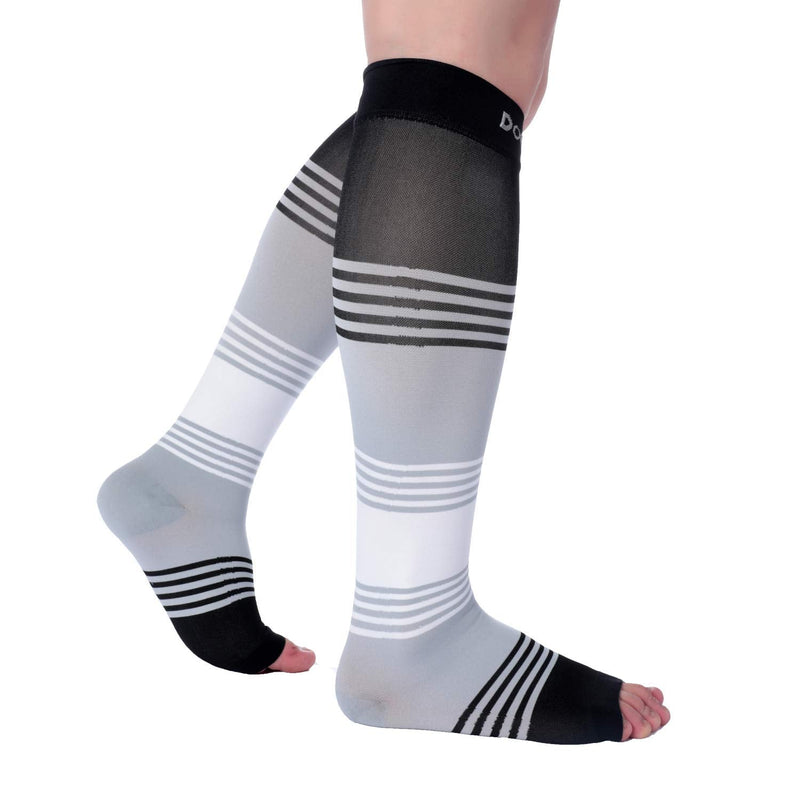 Doc Miller Premium Open Toe Compression Socks Dress Series 1 Pair 20-30mmHg Open Toe Blackgraywhite Small - NewNest Australia