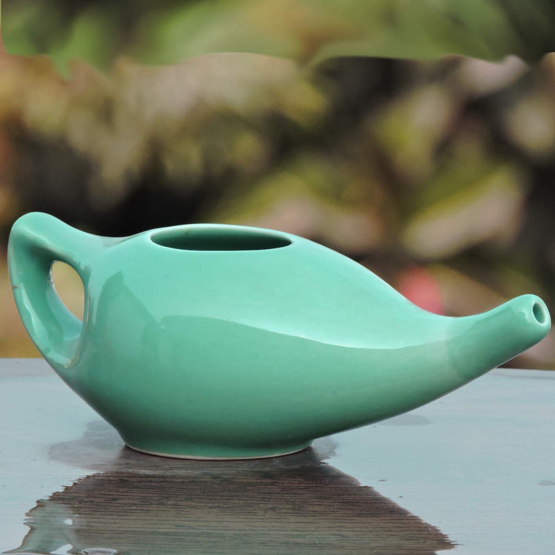 Porcelain Ceramic Neti Pot for Nasal Cleansing | Neti Pot with 10 Sachets of Neti Salt + Instructions Leaflet | Natural Treatment for Sinus, Infection and Congestion (Turquoise) - NewNest Australia