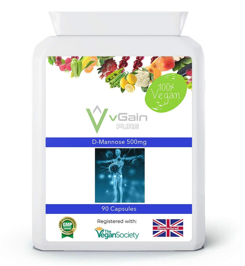 D-Mannose 500mg Capsules by vGain PURE - Certified Vegan by the Vegan Society – Powerful Supplement Support For Urinary Tract Cleanse - Bladder Health & Cystitis - UTI Natural Relief - For Men & Women - NewNest Australia