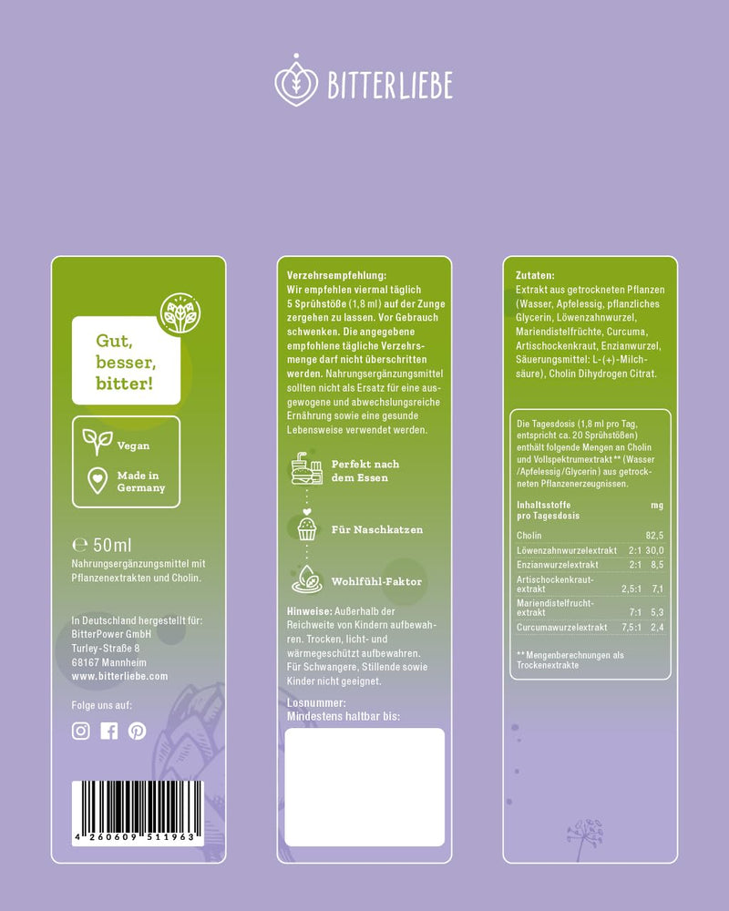 BitterLiebe® Liver Complex Spray - Natural Support of Liver Function with Bitter Substances and Choline, for Fat Digestion and Detoxification - NewNest Australia