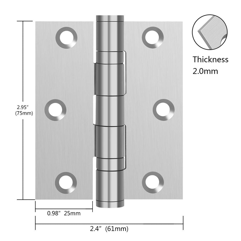 Commercial and Residential 3‘’x 2.4‘’ 304 Stainless Steel Door Hinges,3 Inch Ball Bearing Hinge with Square Corners (Silver)-Pack of 2 - NewNest Australia