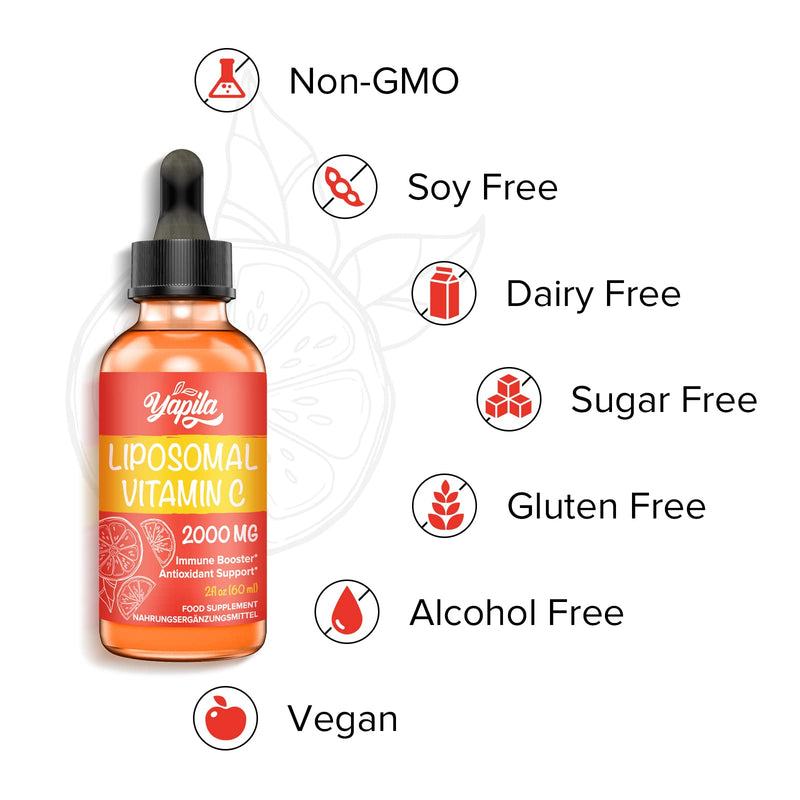 Liposomal Vitamin C 2000 mg Liquid Supplement, Maximum Absorption, High Potency Vegan Vit C, Ascorbic Acid, Non-GMO, Gluten Free, Soy Free 60ml (Pack of 1) - NewNest Australia