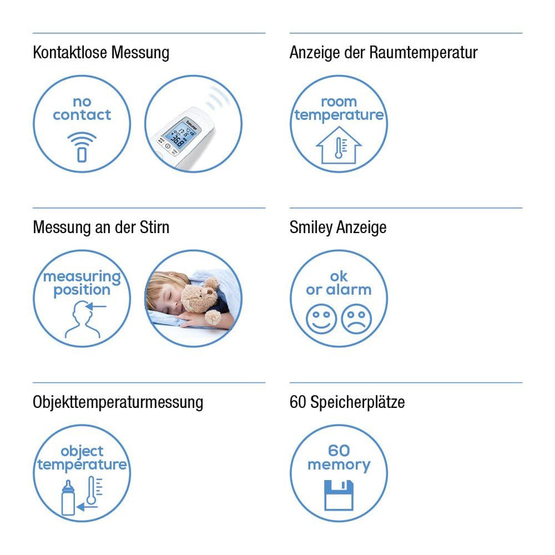 Beurer Ft 90 Contactless Digital Infrared Fever Thermometer / Baby Thermometer / For Easy Measurement On The Forehead For Adults And Children / Digital Display / With Battery, 1 Piece (Pack Of 1) - NewNest Australia