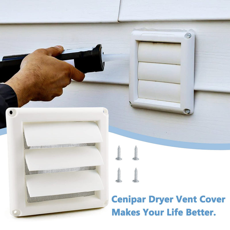 Cenipar Louvered Vent Cover(4 inch) for External Wall Vent Hood Air Outlet with 4 Screws for Easy Installation(Plastic,White) 4inch - NewNest Australia